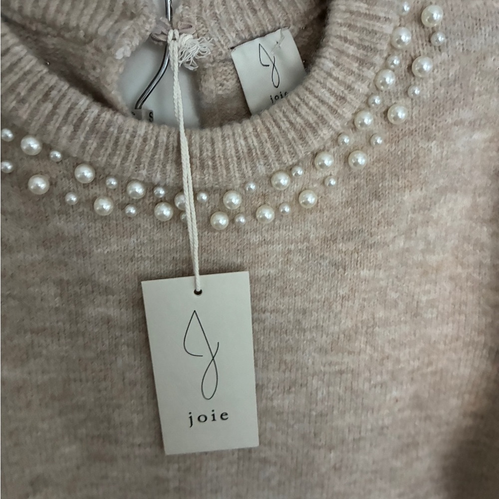 NWT Joie Beige Sweater with Pearl Accents and white cream midi skirt holiday out - Picture 5 of 7